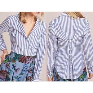 Anthropologie Sz 6 Lace Up Back Buttondown Blouse by Pilcro EUC